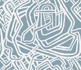 Geometric Ethnic  Hand Drawn Vector Seamless Pattern. Labirynth  Blue and White Design for Fabric, Wrapping Paper, Gift Cards etc.
