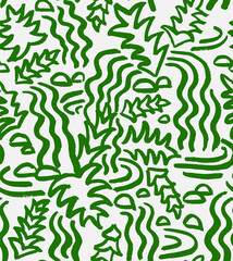 Tropical Waterfall Hand Drawn with a Brush Vector Seamless Pattern.Water and Jungle Leaves Design for Fabric, Wrapping Paper, Gift Cards etc.