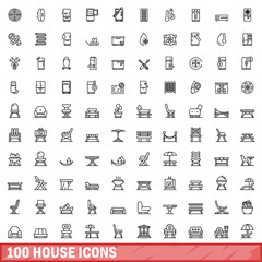 Fototapeta na wymiar 100 house icons set, outline style