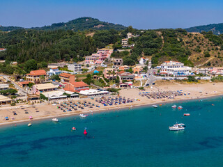 beautiful   drone view of agios georgios beach in summer in north corfu greece
