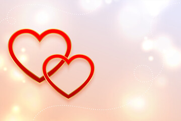 two valentines day hearts on shiny background with text space