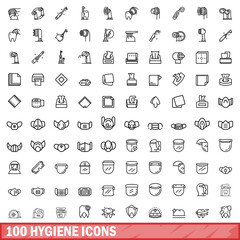 100 hygiene icons set, outline style