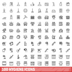100 hygiene icons set, outline style