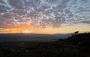 Dramatic Sunset Over the Hills of Tuscany Italy