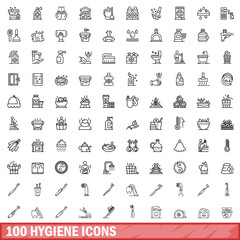 100 hygiene icons set, outline style
