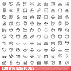 100 hygiene icons set, outline style