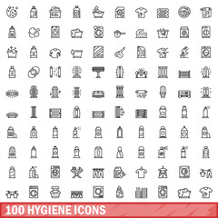 100 hygiene icons set, outline style