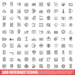 100 internet icons set, outline style