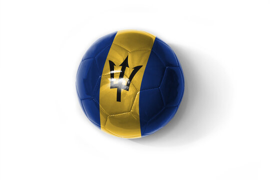 realistic football ball with colorfull national flag of barbados on the white background.