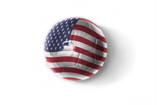 realistic football ball with colorfull national flag of united states of america on the white background.