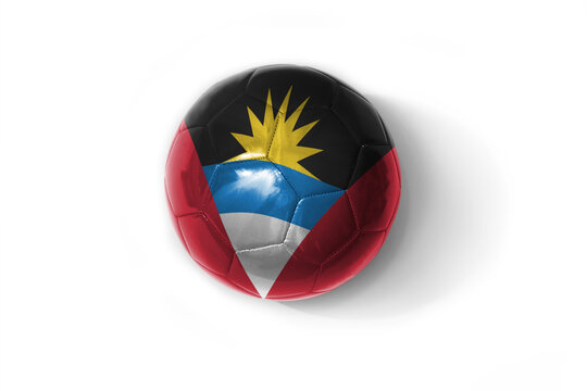 realistic football ball with colorfull national flag of antigua and barbuda on the white background.
