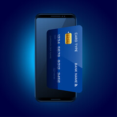 Fototapeta na wymiar credit card coming out of mobile concept background