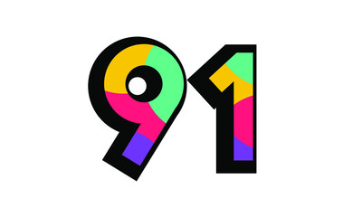 91 New Number Modern Fresh Color Youth - obrazy, fototapety, plakaty