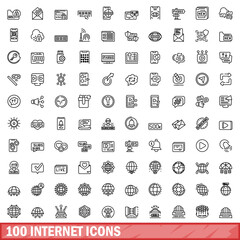 100 internet icons set, outline style