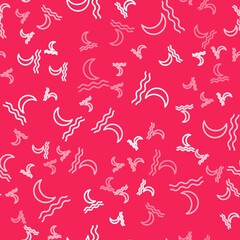 White line Night fog or smoke icon isolated seamless pattern on red background. Vector