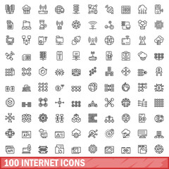 100 internet icons set, outline style