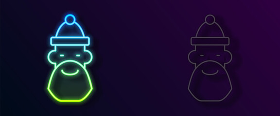 Glowing neon line Santa Claus hat and beard icon isolated on black background. Merry Christmas and Happy New Year. Vector