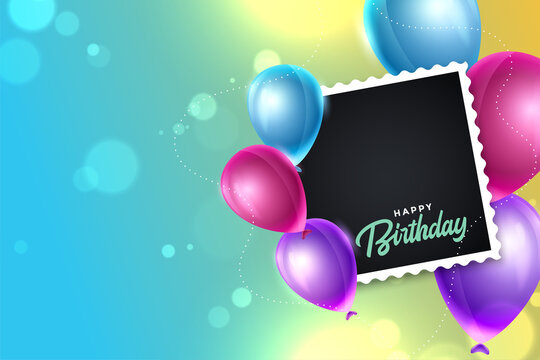 happy birthday colorful balloons background with photo frame