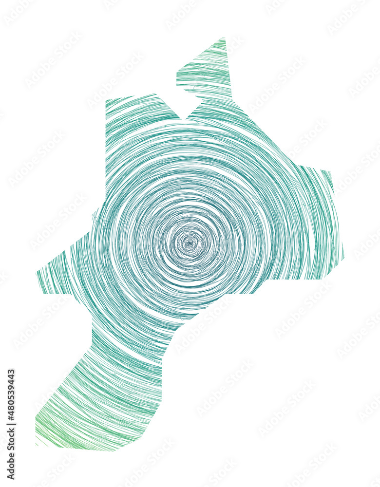 Poster mayreau map filled with concentric circles. sketch style circles in shape of the island. vector illu