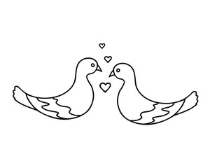 Pigeons. Love concept with two pigeons. Vector Illustration for printing, backgrounds, covers, packaging, greeting cards, posters, stickers, textile and seasonal design. Isolated on white background.