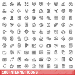 100 internet icons set, outline style