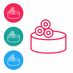 Red line Tin can with caviar icon isolated on white background. Set icons in circle buttons. Vector.