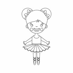 Coloring Page Outline Of cartoon ballet dancer or ballerina. A little girl is dancing. Coloring Book for kids.