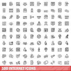 100 internet icons set, outline style