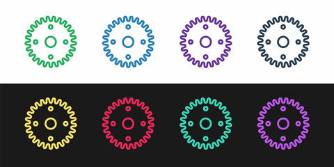 Set line Gear icon isolated on black and white background. Cogwheel gear settings sign. Cog symbol. Vector