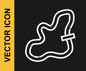 White line Racing track icon isolated on black background. Vector