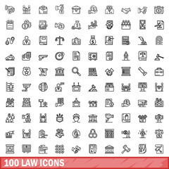 Fototapeta premium 100 law icons set, outline style
