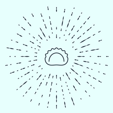 recommend clip art: Black line Dumplings icon isolated on grey background. Pierogi, varenyky, pelmeni, ravioli. Traditional Ukrainian food. Abstract circle random dots. Vector