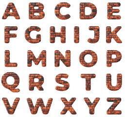 Fototapeta premium Bricks letter alphabet on clean white background isolated red bricks wall 3D render