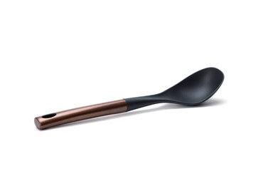 Kitchen Ladle Black Plastic Serving Spoon Isolated Over The White Background