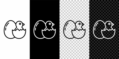 Set line Little chick in cracked egg icon isolated on black and white, transparent background. Vector