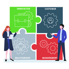 ICRM - Innovative Customer Relationship Management acronym. business concept background.  vector illustration concept with keywords and icons. lettering illustration with icons for web banner, flyer