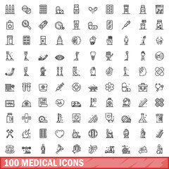 100 medical icons set, outline style