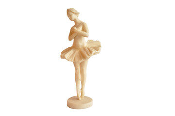 Figurine of a ballerina on a white background. Handmade ivory figurine of a dancing ballerina