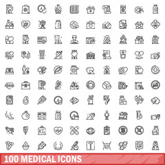 Fototapeta na wymiar 100 medical icons set, outline style