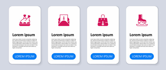 Set Skates, Christmas shopping bag, Envelope and Roasted turkey or chicken. Business infographic template. Vector