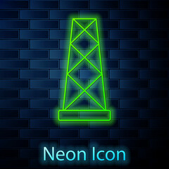 Glowing neon line Antenna icon isolated on brick wall background. Radio antenna wireless. Technology and network signal radio antenna. Vector