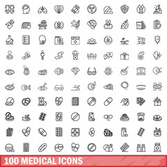100 medical icons set, outline style