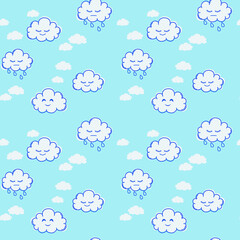 Seamless baby blue background with clouds
