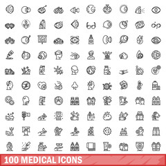 100 medical icons set, outline style