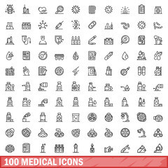 100 medical icons set, outline style