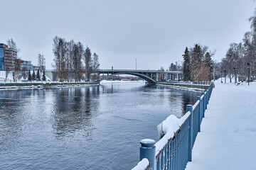Tammerkoski rapids by winter in Tampere