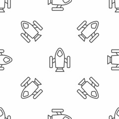 Grey line Rocket ship icon isolated seamless pattern on white background. Space travel. Vector