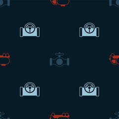 Set Tanker truck, Oil pipe with valve and on seamless pattern. Vector