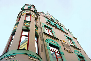 The building 23/25 on Pikk street in Art Nouveau style, Tallinn, Estonia. The building was built in 1908 by the Estonian architect Jacques Rosenbaum - obrazy, fototapety, plakaty