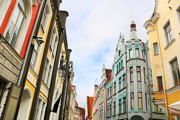 The buildings on Pikk street in Art Nouveau style, Tallinn, Estonia - obrazy, fototapety, plakaty